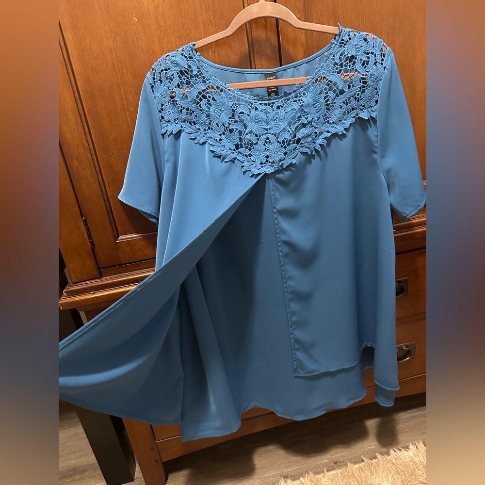 Blue Asymmetrical Embellished Blouse